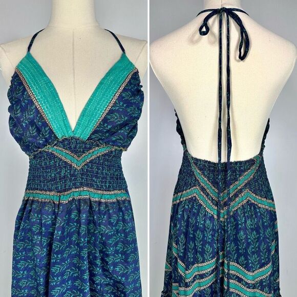 Y2K MT Collection Silk Blend Peacock Dress OS Boho Fairy Beachy Whimsygoth - Picture 4 of 12